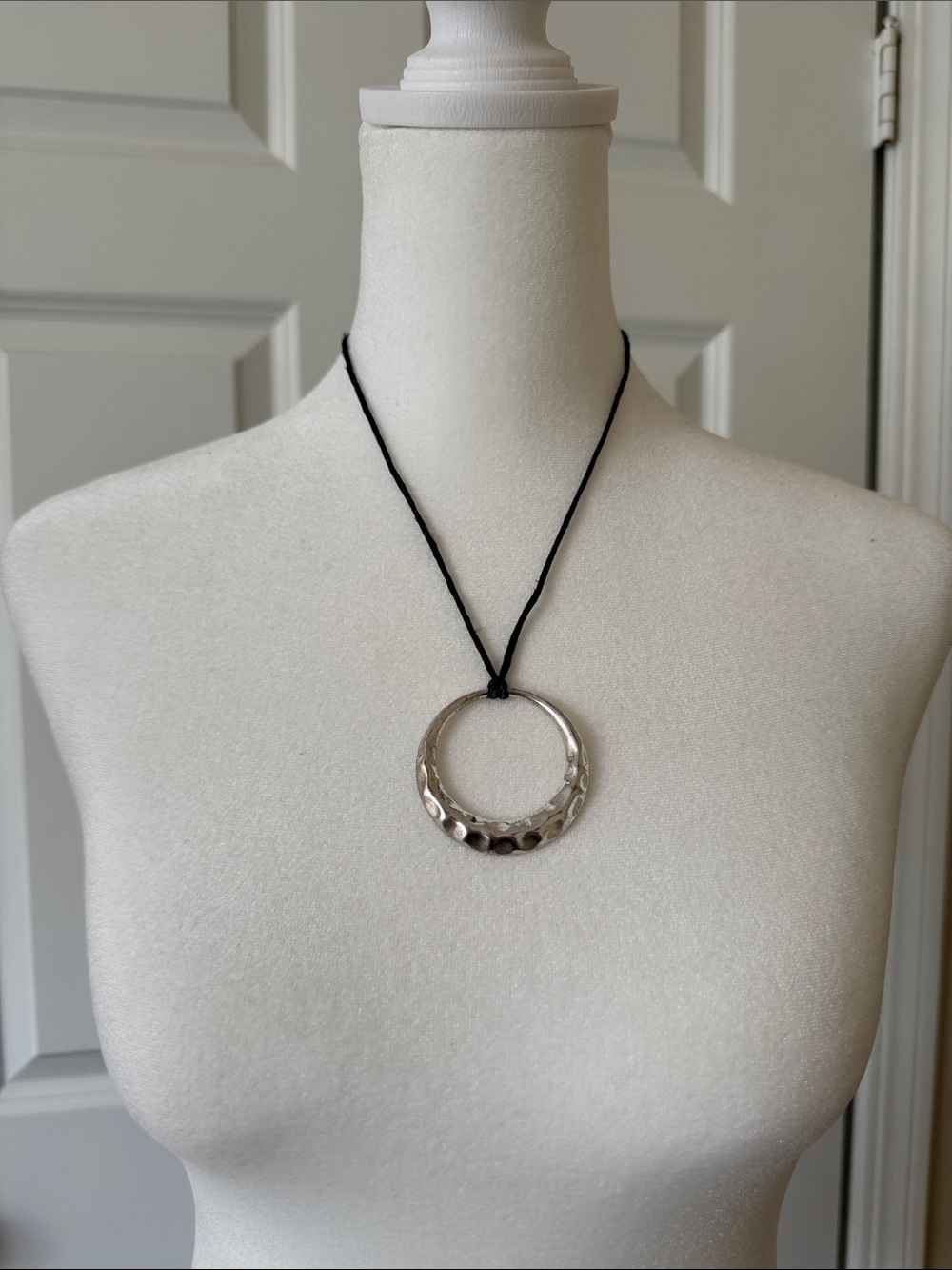 WHBM Silver Circle Pendant Necklace Black Chain